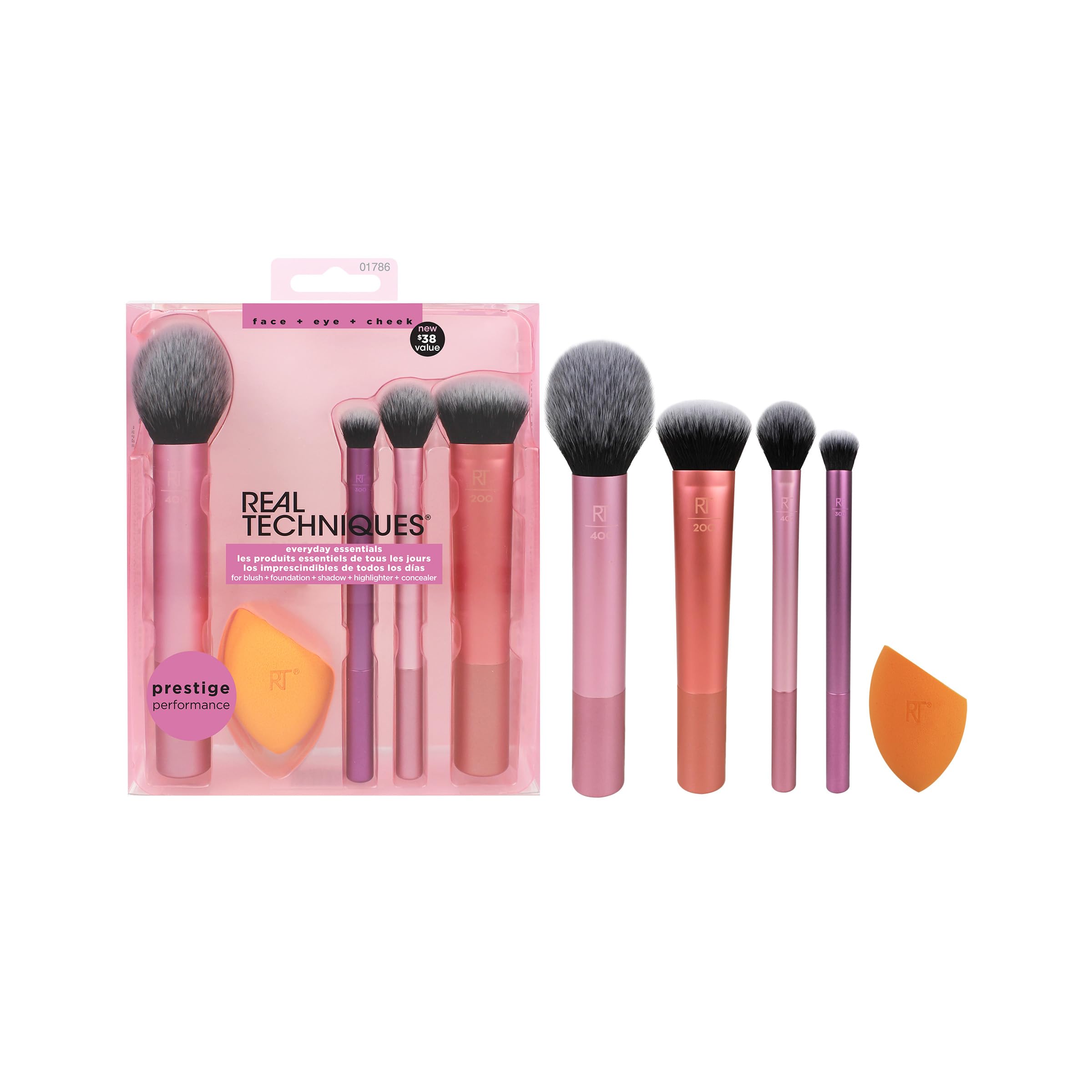 Real Techniques 5 Piece Everyday Essentials Makeup Brush Set for Cruelty-Free & Vegan Beauty